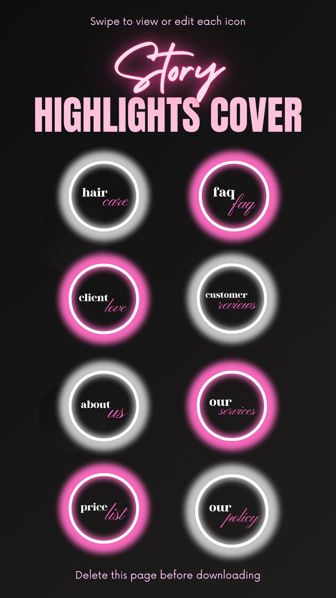Black Gworl Luxury IG Highlights Template – Canva Editable (8 pack)