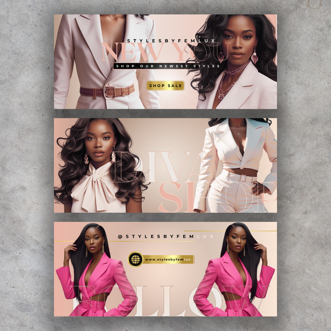 Feminine Luxury – Canva Web Banner Templates – Canva Editable (3-Pack)