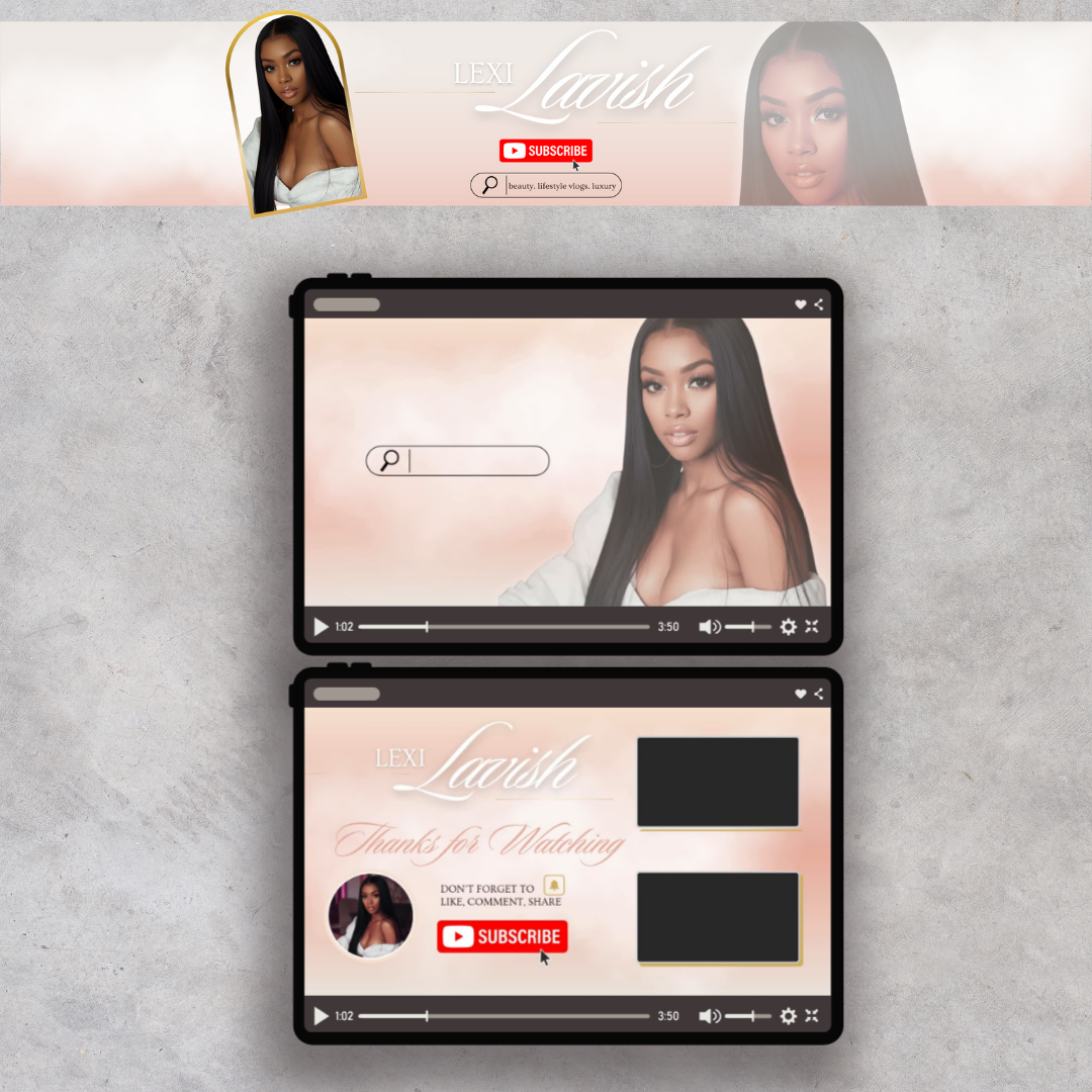 Feminine Luxe YouTube Kit – Intro, Outro & Banner– Editable YouTube Kit